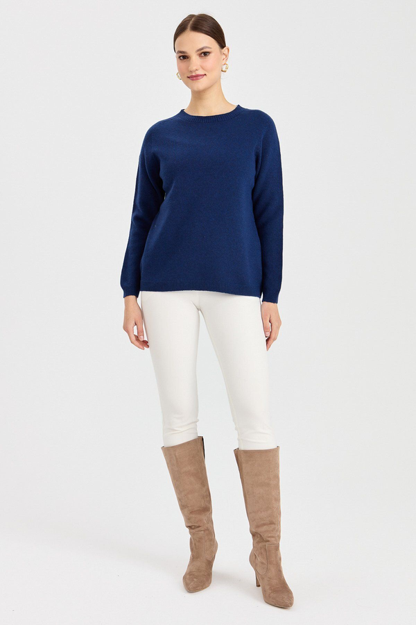 Desen Kadın Minimalist Yuvarlak Yaka Uzun Kol Kazak - Günlük Stil