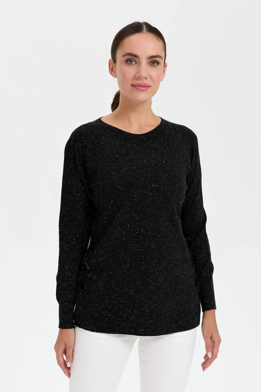 Desen Kadın Minimalist Uzun Kol Kazak - Regular Fit Yuvarlak Yaka