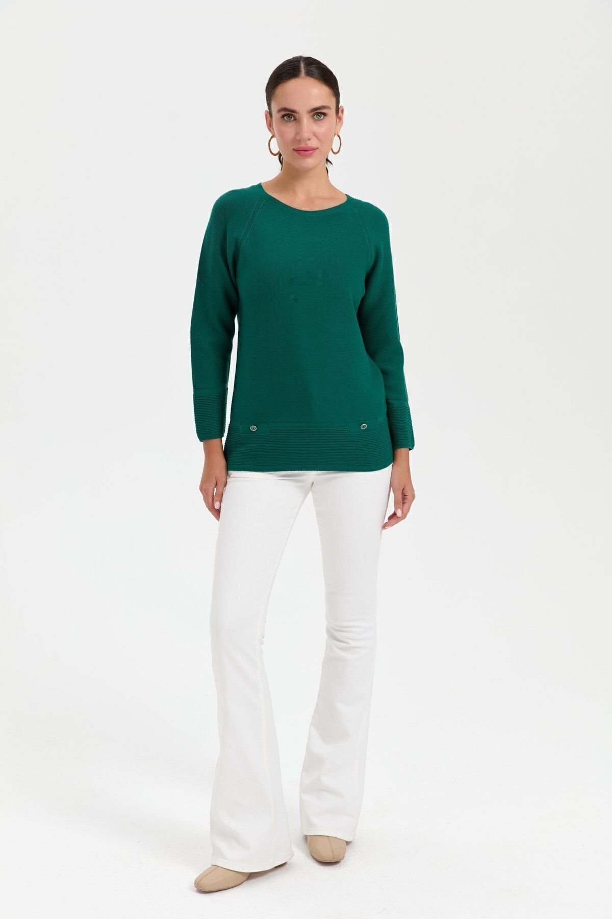 Desen Oversize Uzun Kol Kadın Kazak - Minimalist Stil