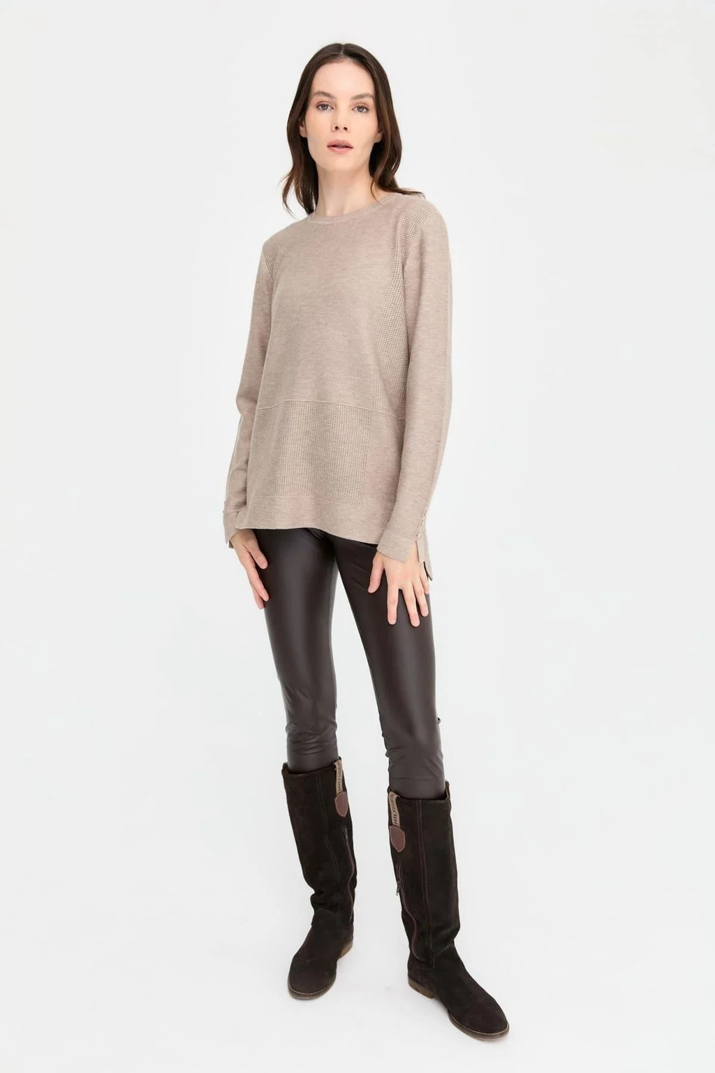 Desen Kadın Oversize Kazak - Minimalist, Uzun Kol, Yuvarlak Yaka