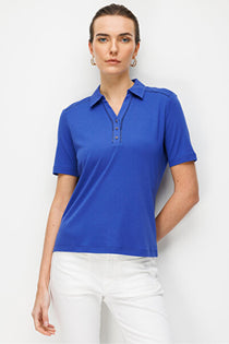 Desen Kadın Polo Yaka İğne İşlemeli Pamuklu Penye T-shirt 26YDSN26802