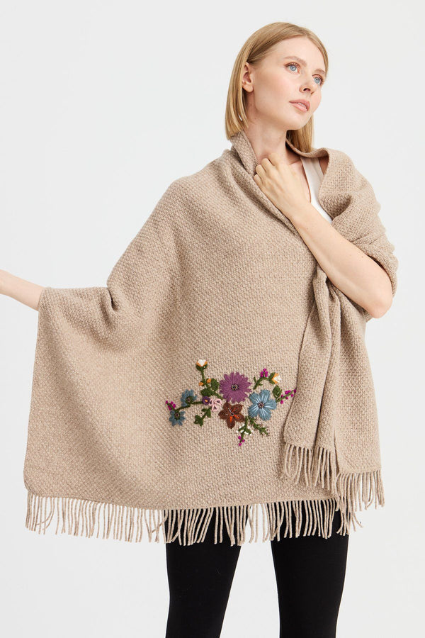 Desen Oversize Nakışlı Kadın Şal - Minimalist Bohemian Stil