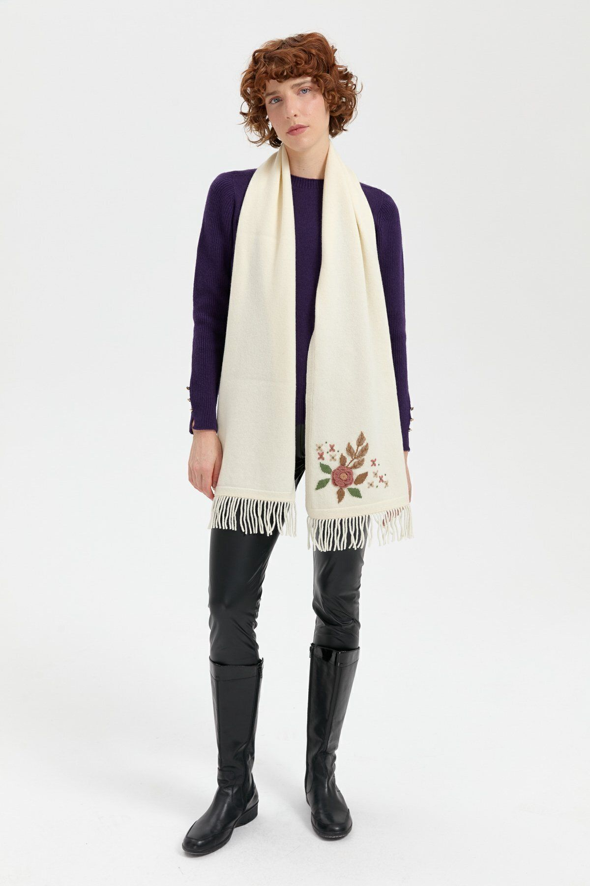 Desen Minimalist Nakışlı Oversize Kadın Şal - Yumuşak & Şık Main image