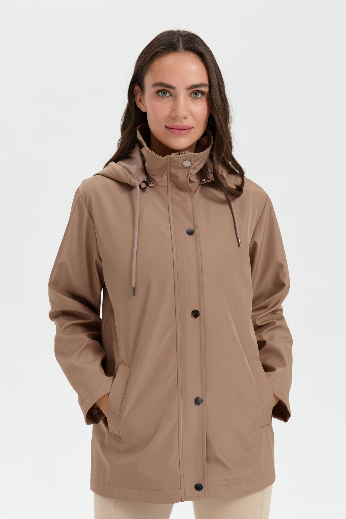 Desen Oversize Kapüşonlu Midi Trençkot - Günlük Şıklık Main image