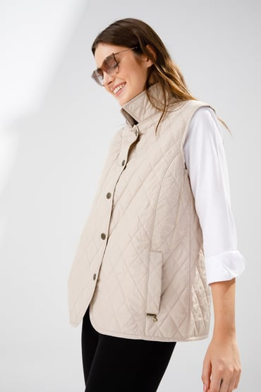 Desen Kolsuz Kapitone Yelek - Minimalist Oversize Günlük