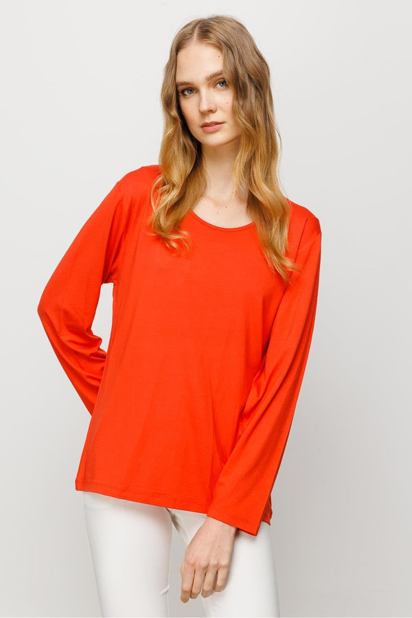 Desen Minimalist Oversize Uzun Kol Yuvarlak Yaka Kadın Bluz - Günlük Kullanım