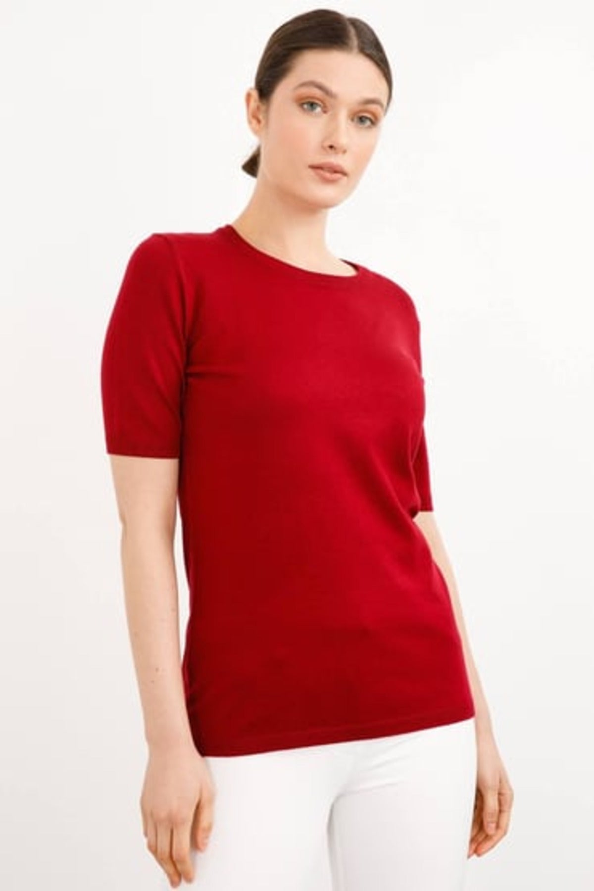 Desen Minimalist Oversize Yuvarlak Yaka Kısa Kol Kadın Bluz - Günlük & Şık Secondary image