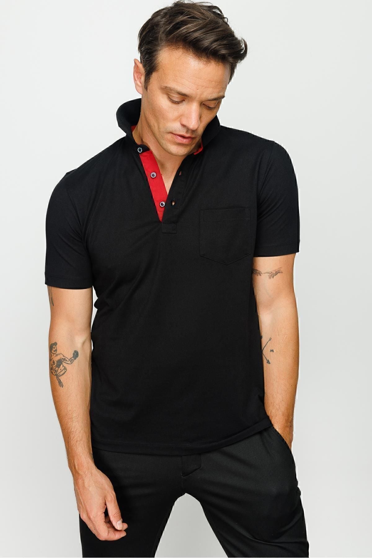 Desen Minimalist Polo Yaka Kısa Kol Erkek T-Shirt - Rahat ve Şık Main image