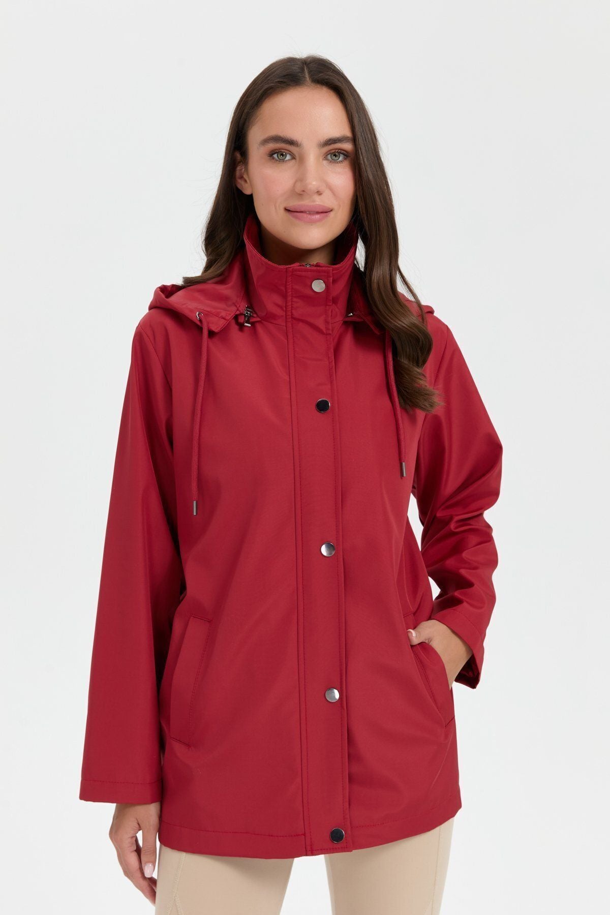 Desen Oversize Kapüşonlu Midi Trençkot - Günlük Şıklık Secondary image