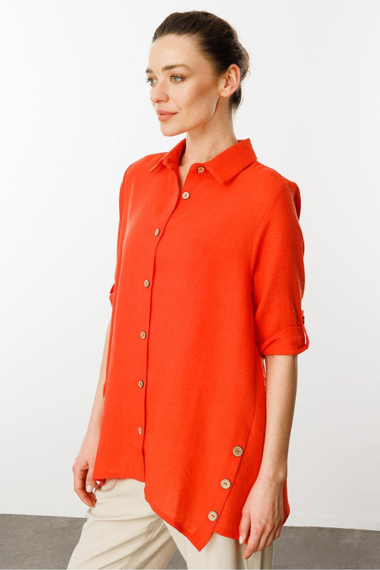 Desen Oversize Keten Gömlek - Minimalist 3/4 Kol