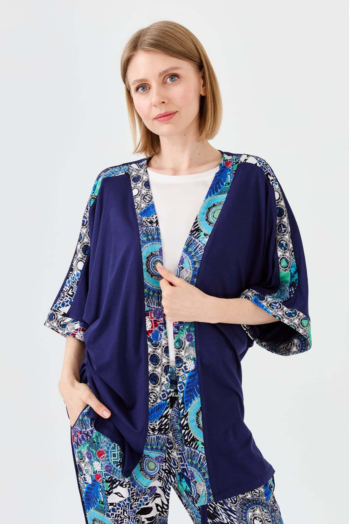 Desen Oversize Kimono Kol 3/4 Kadın Ceket - Rahat ve Şık Secondary image