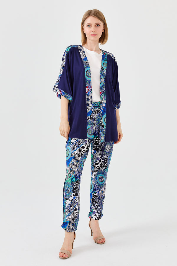 Desen Oversize Kimono Kol 3/4 Kadın Ceket - Rahat ve Şık