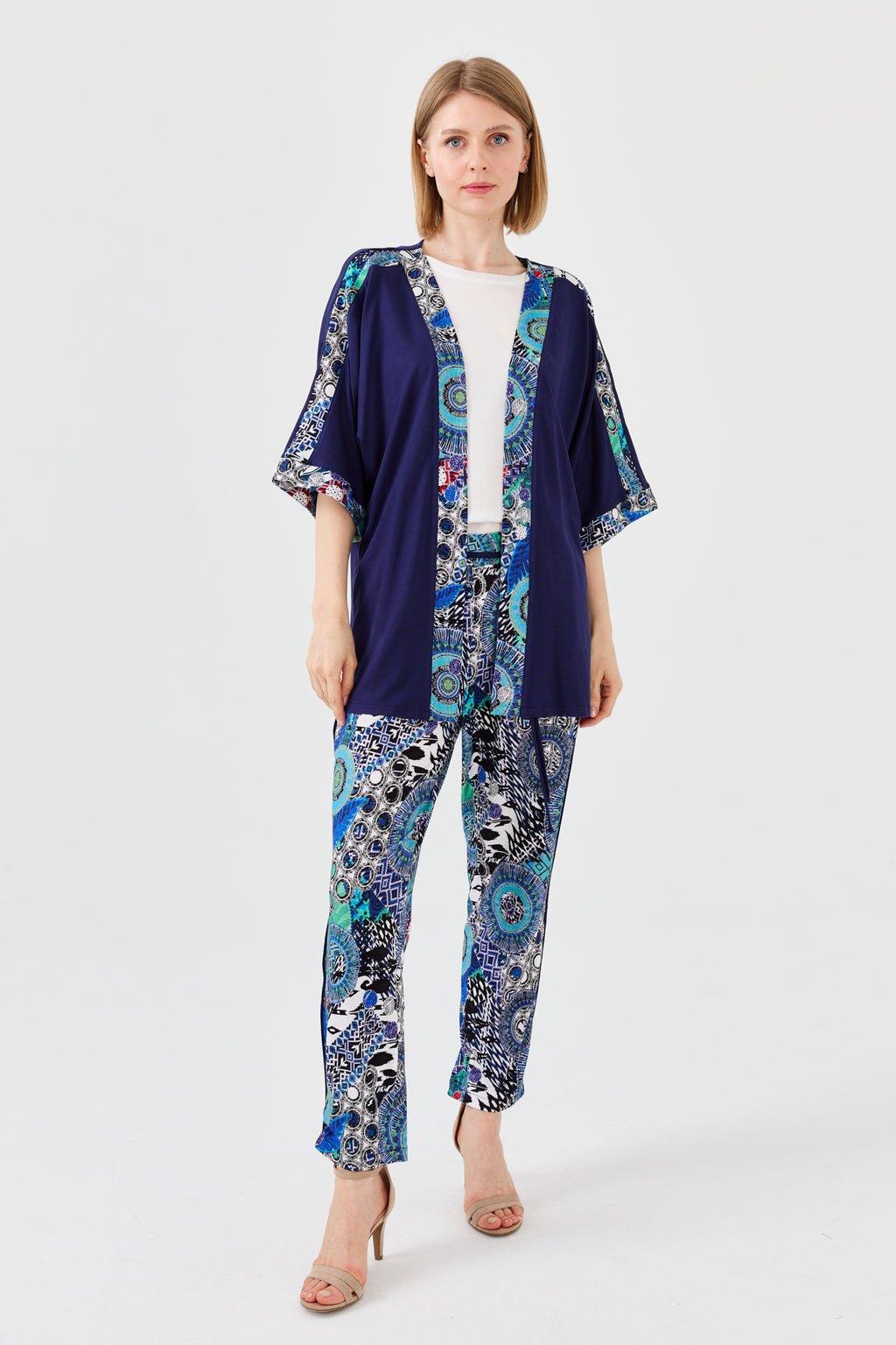 Desen Oversize Kimono Kol 3/4 Kadın Ceket - Rahat ve Şık