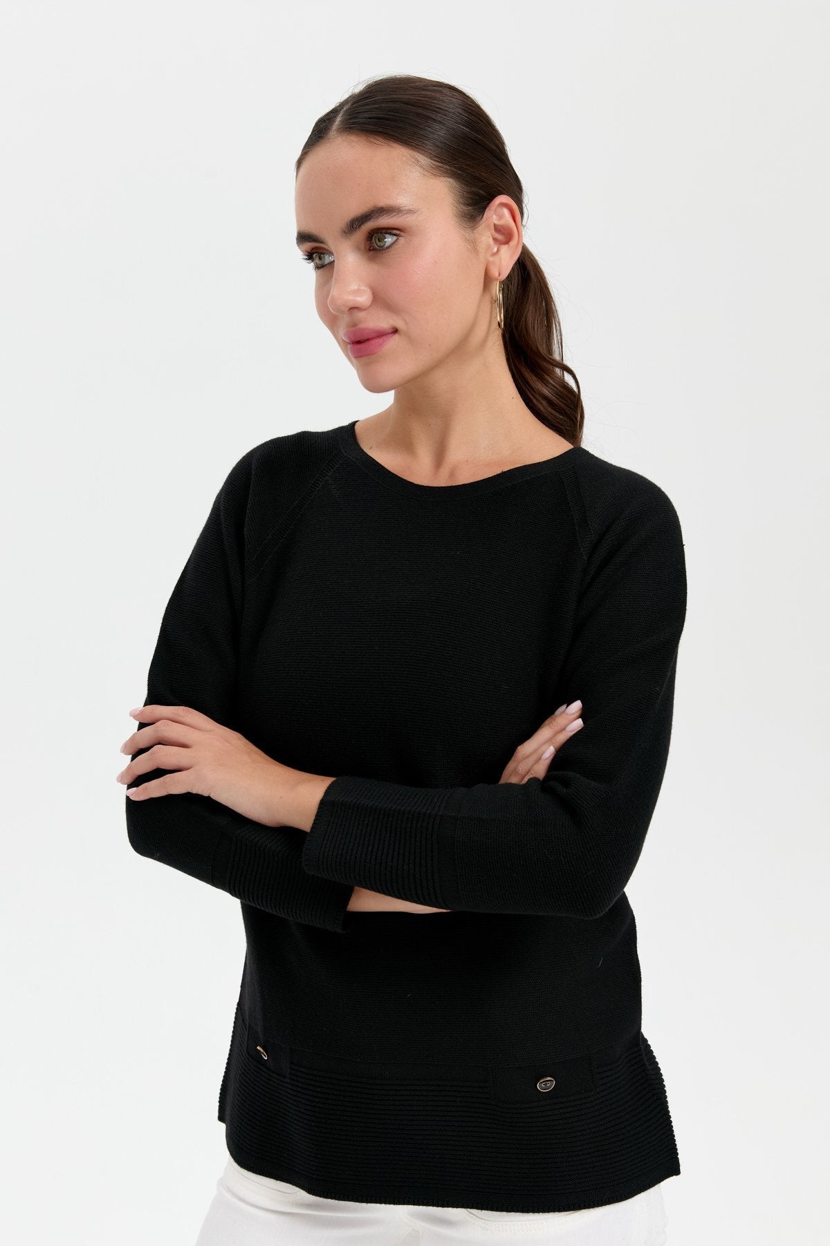 Desen Oversize Uzun Kol Kadın Kazak - Minimalist Stil
