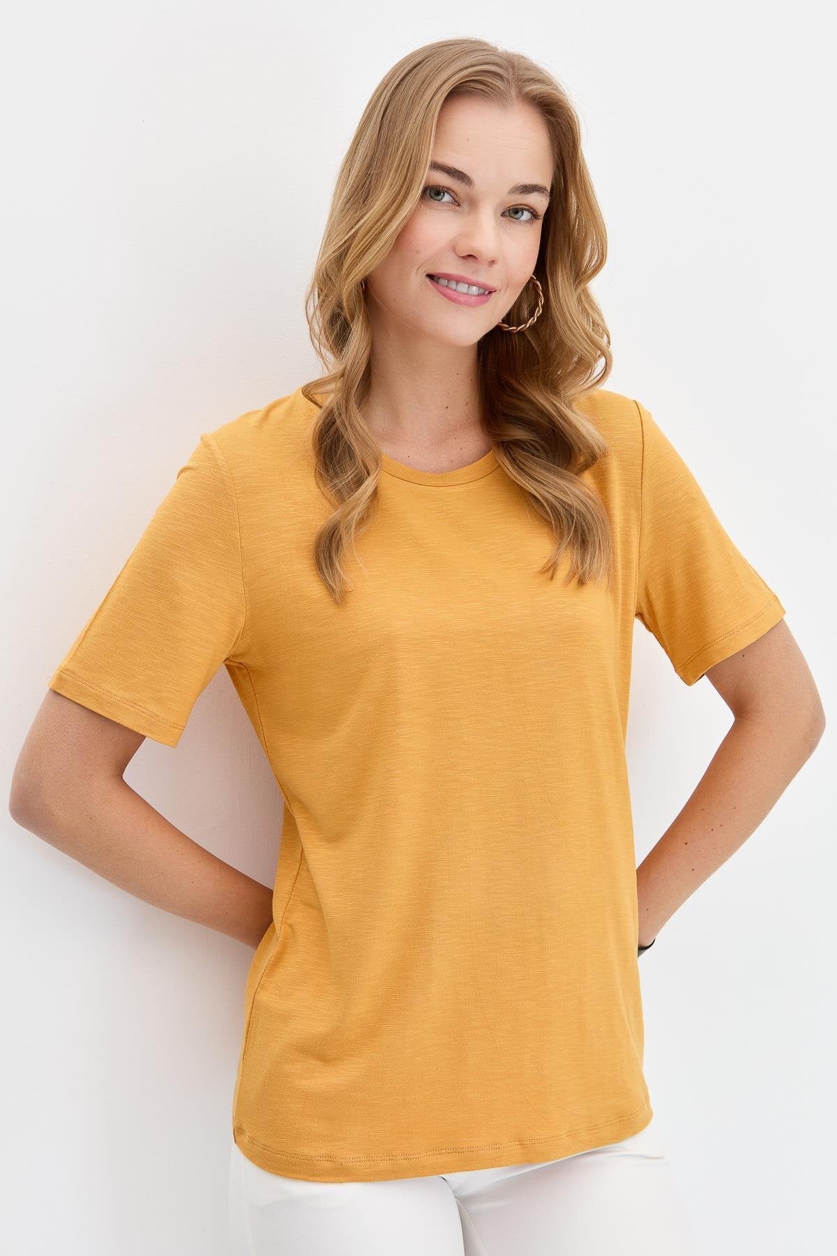 DESEN TRİKO Oversize Minimalist Yuvarlak Yaka Kadın T-Shirt - Kısa Kol İkincil görsel