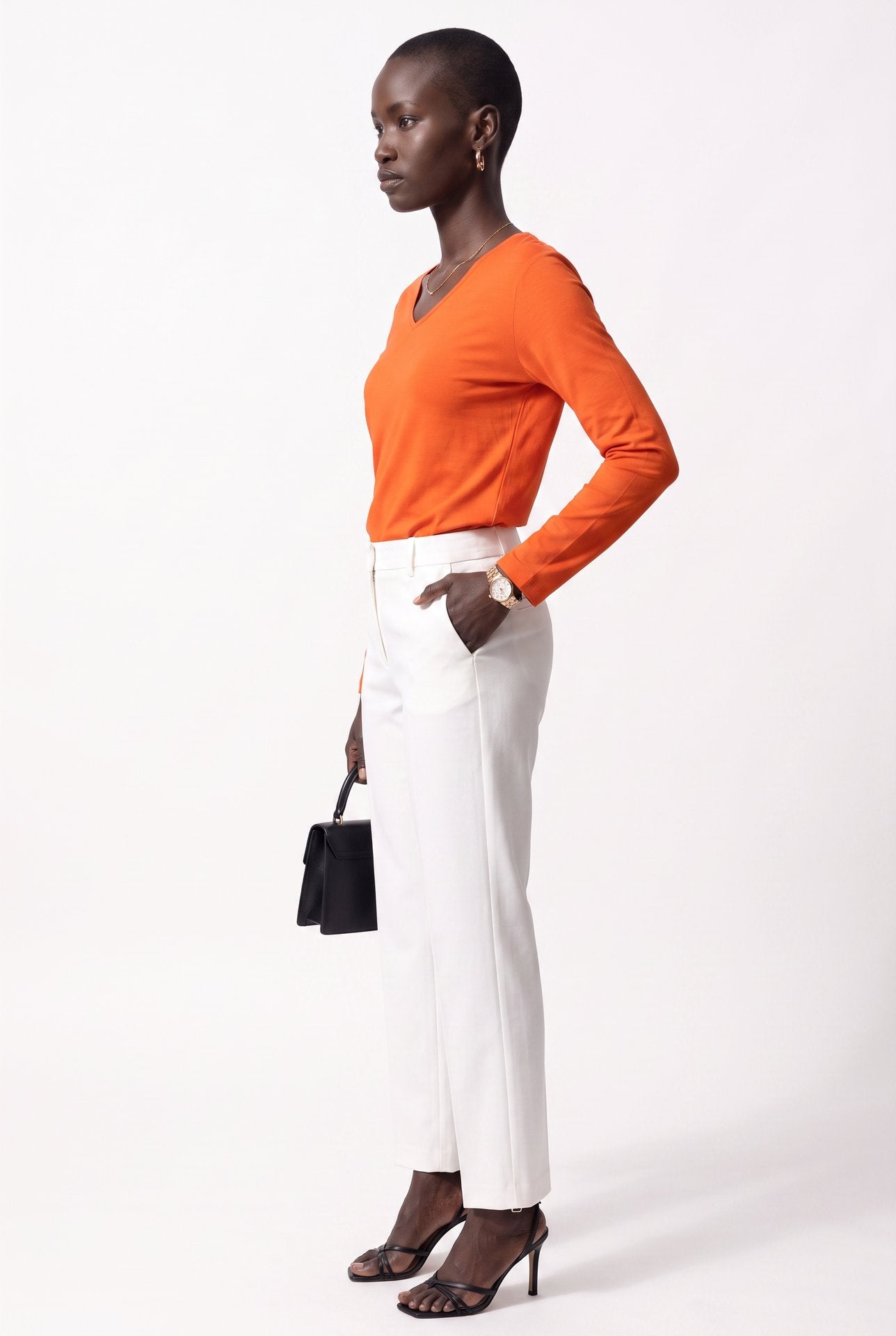 Desen V Yaka Uzun Kollu Penye Kadın DSN23789