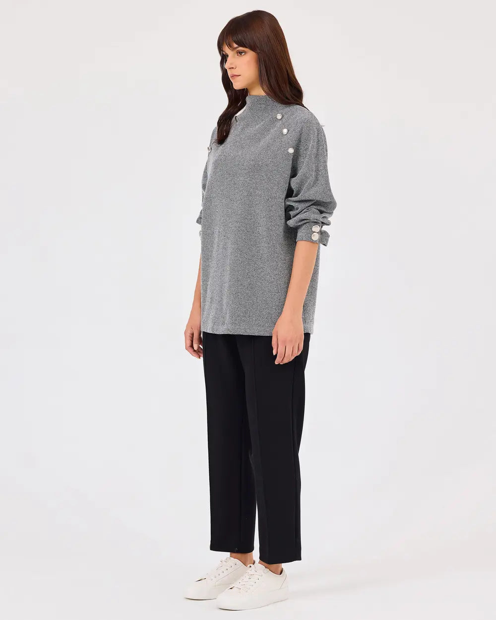 dik yaka düğme detaylı sweatshirt Scl