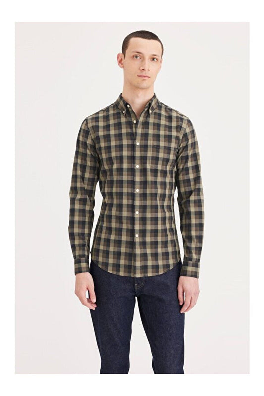 Dockers Erkek Uzun Kol Gömlek Yaka Kareli Minimalist Gömlek