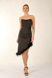 DORİDORCA  Straplez Drapeli Eteği Otriş Detalı Saten Kumaş Midi Boy Kadın Abiye Elbise 2246012