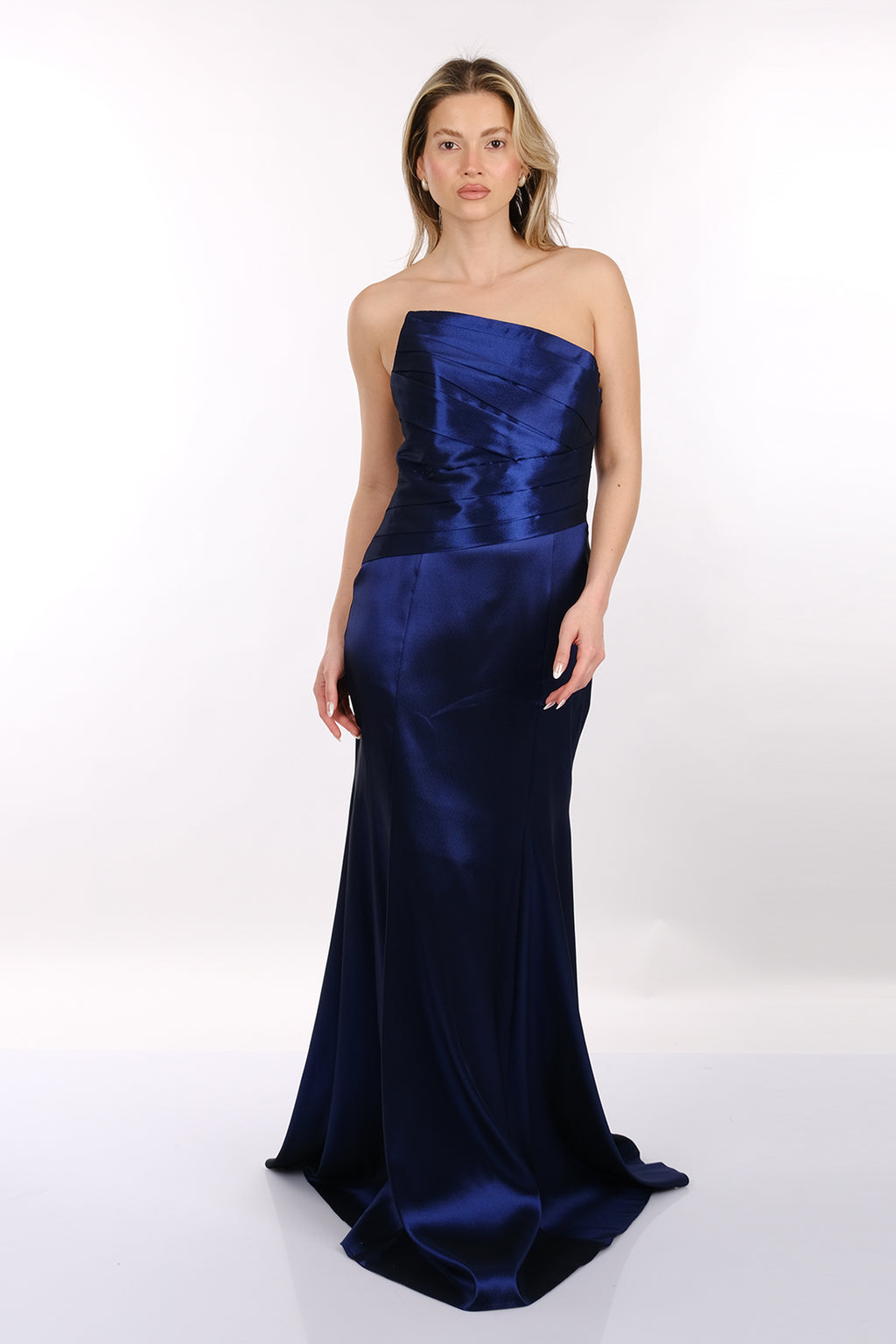 DORİDORCA Straplez Drapeli Saten Maxi Boy Kadın Abiye 2246115