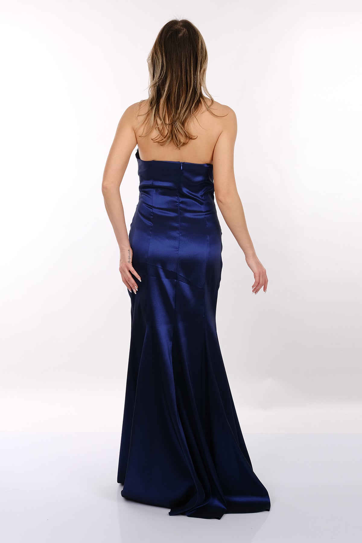 DORİDORCA Straplez Drapeli Saten Maxi Boy Kadın Abiye 2246115