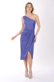 DORİDORCA Tek Omuz Drape Detaylı Saten Midi  Kadın Abiye Elbise 231KB5081
