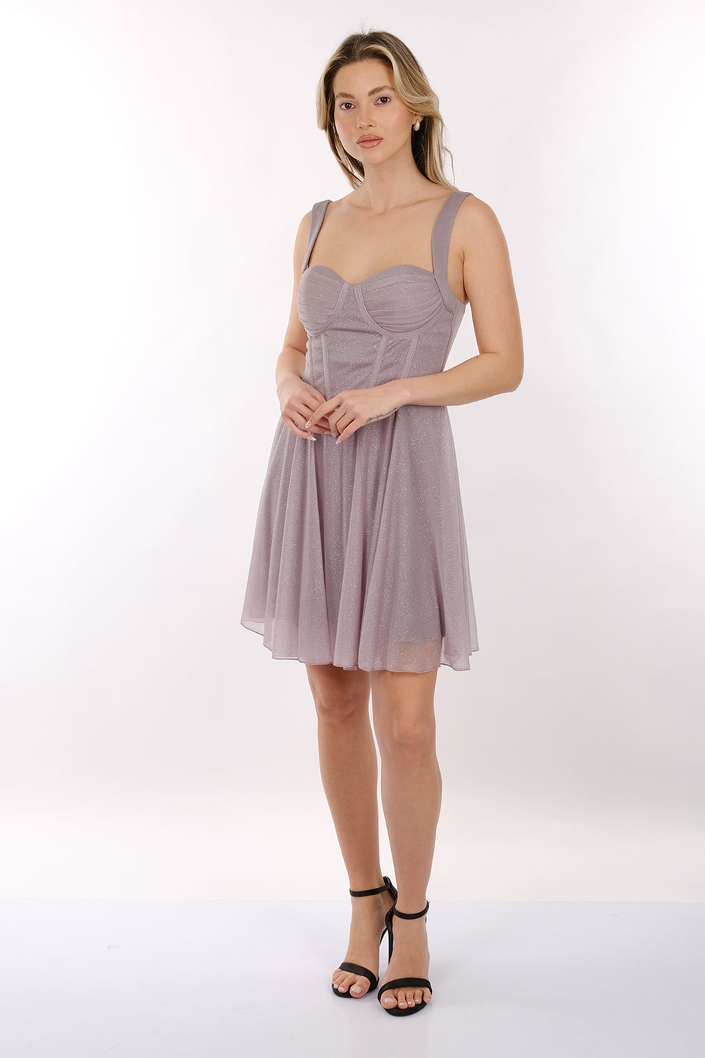 DORİDORCA Geniş Askılı Kare Yaka Mini Abiye Elbise 2246074