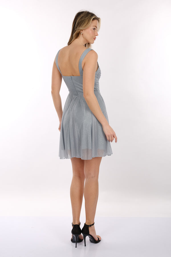 DORİDORCA Geniş Askılı Kare Yaka Mini Abiye Elbise 2246074