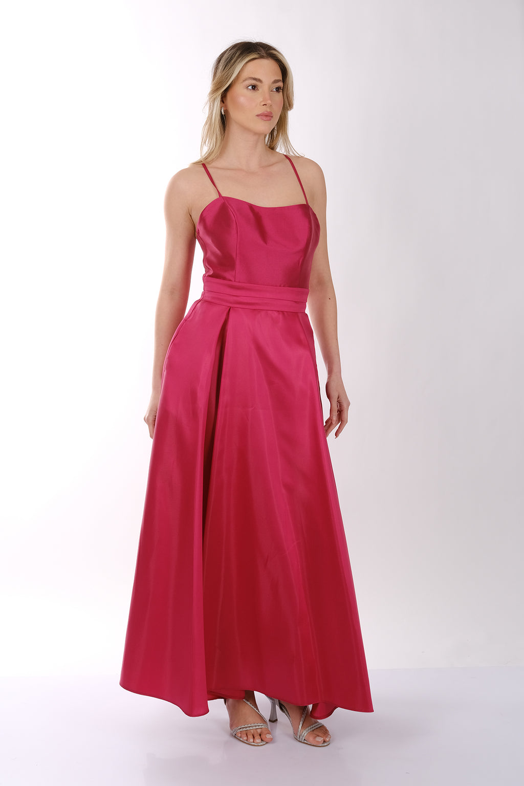 DORİDORCA İnce Askılı Tafta Önden Yırtmaçlı Abiye Elbise