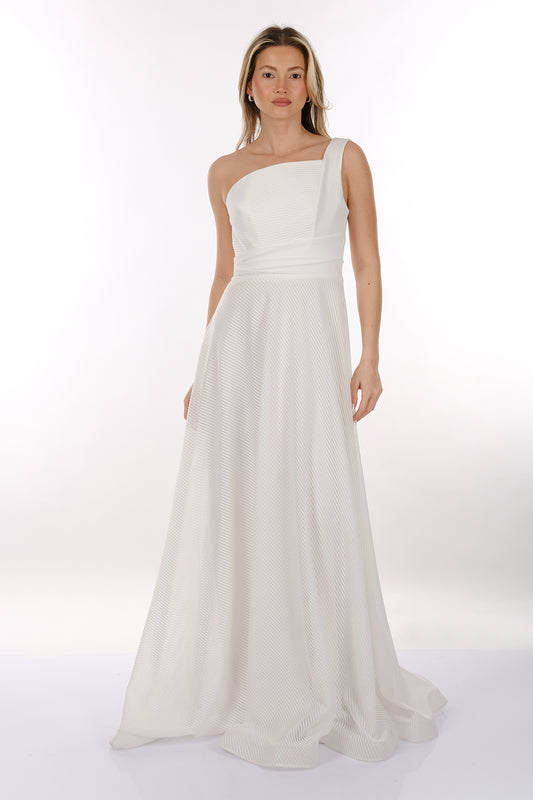 DORİDORCA Tek Omuz Kendinden Desenli Maxi Boy Kadın Abiye Elbise 2246026