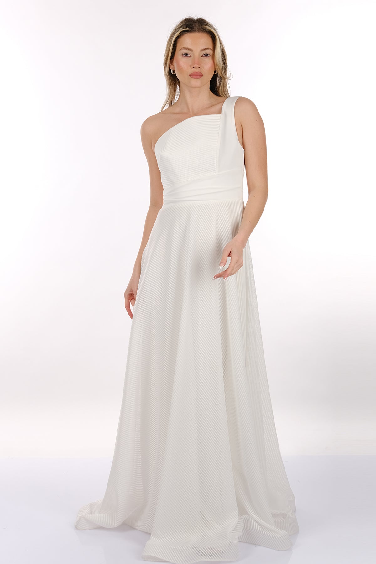 DORİDORCA Tek Omuz Kendinden Desenli Maxi Boy Kadın Abiye Elbise 2246026