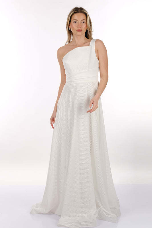 DORİDORCA Tek Omuz Kendinden Desenli Maxi Boy Kadın Abiye Elbise 2246026