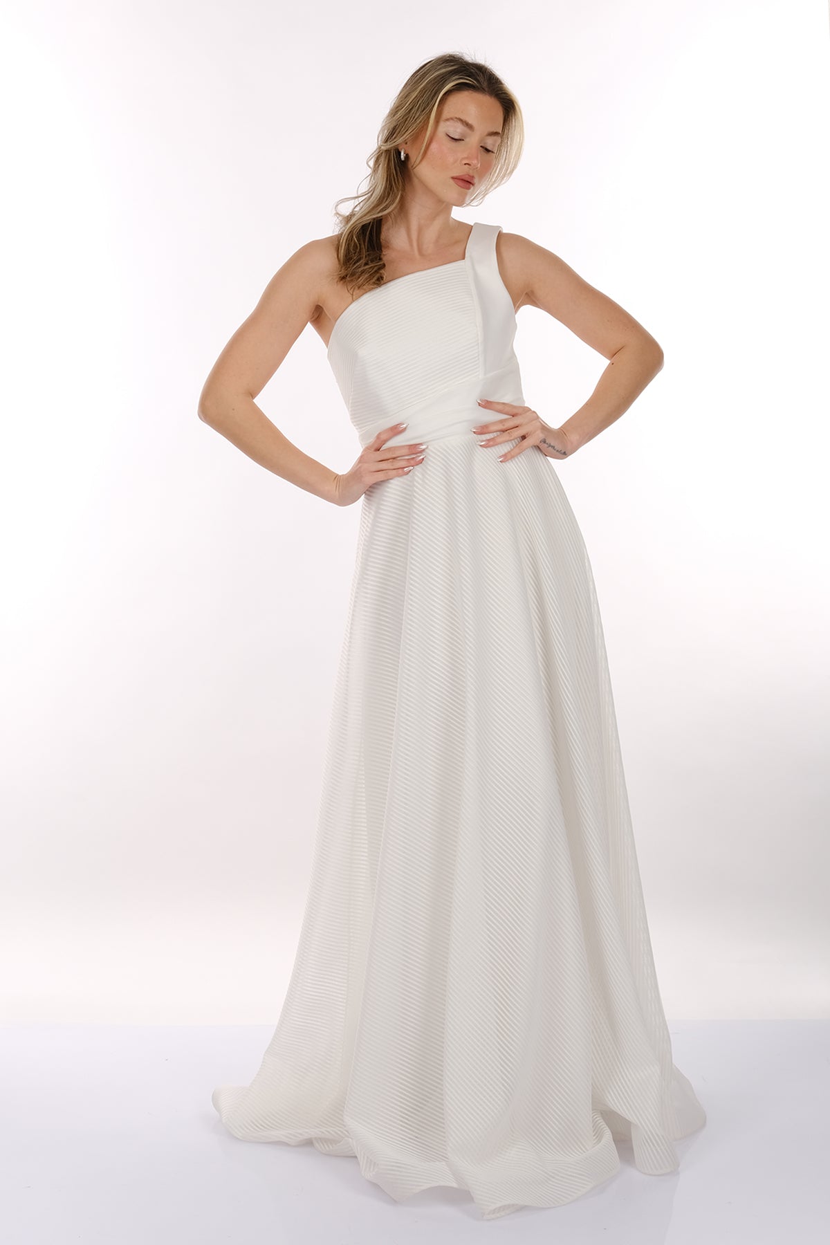 DORİDORCA Tek Omuz Kendinden Desenli Maxi Boy Kadın Abiye Elbise 2246026