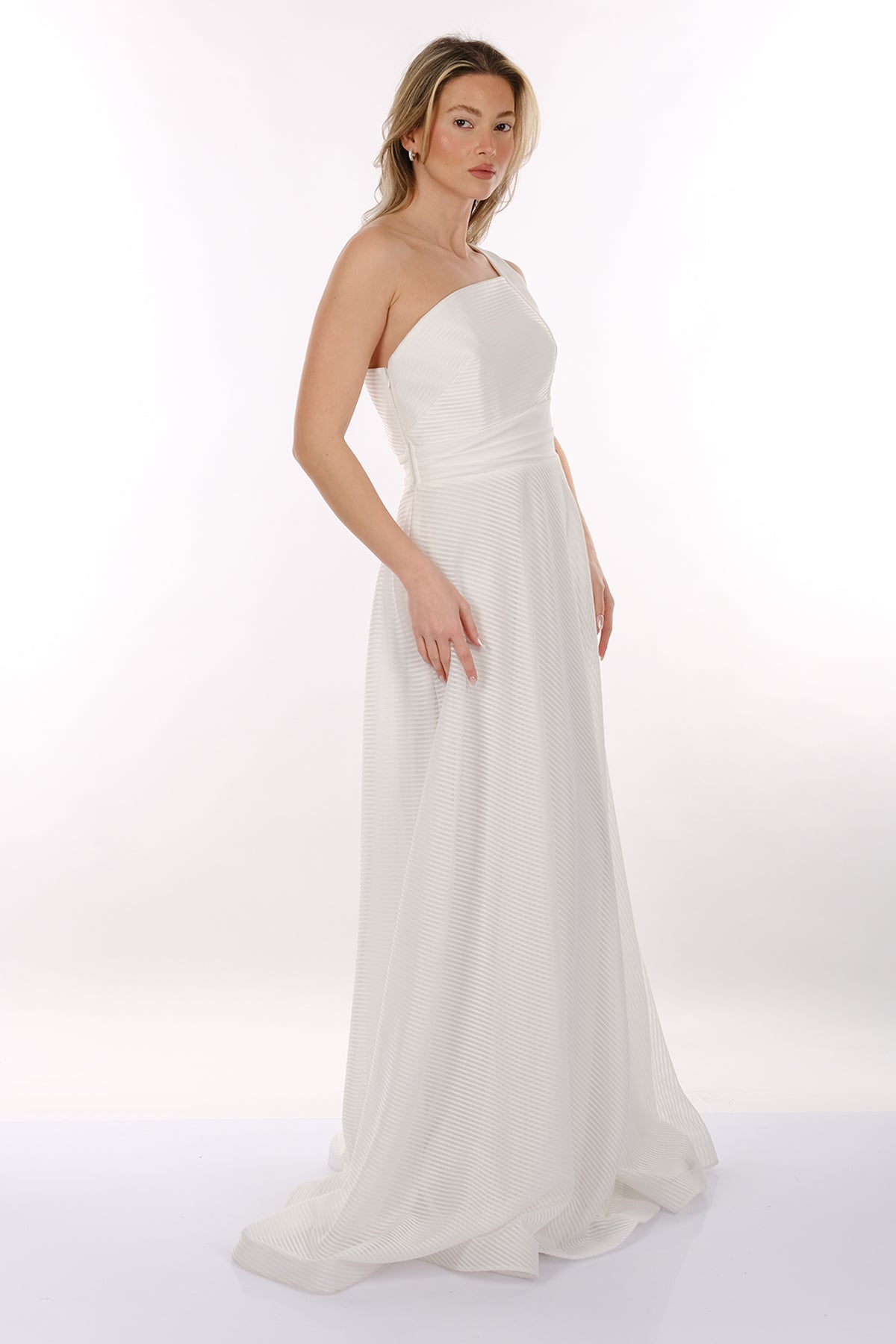 DORİDORCA Tek Omuz Kendinden Desenli Maxi Boy Kadın Abiye Elbise 2246026