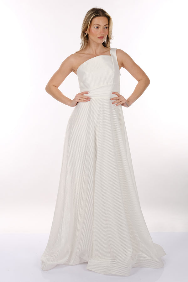DORİDORCA Tek Omuz Kendinden Desenli Maxi Boy Kadın Abiye Elbise 2246026