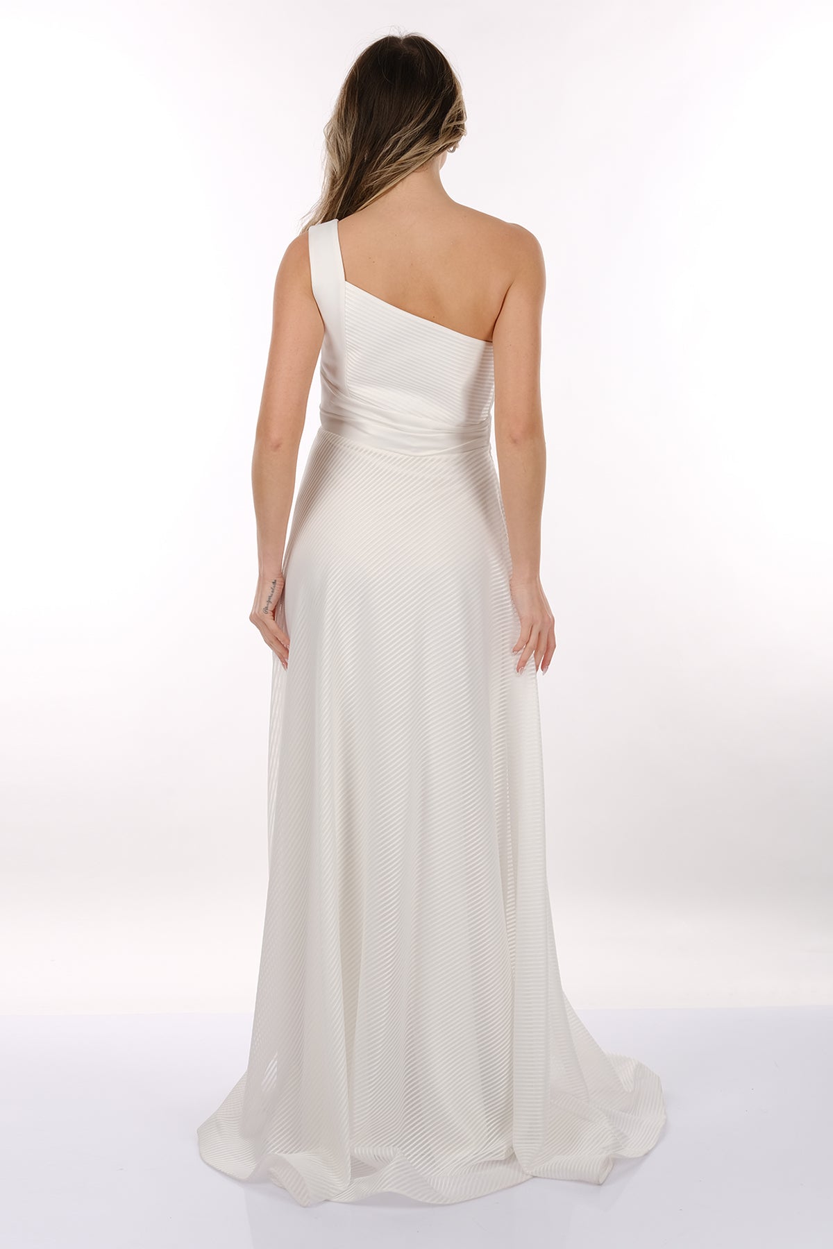 DORİDORCA Tek Omuz Kendinden Desenli Maxi Boy Kadın Abiye Elbise 2246026