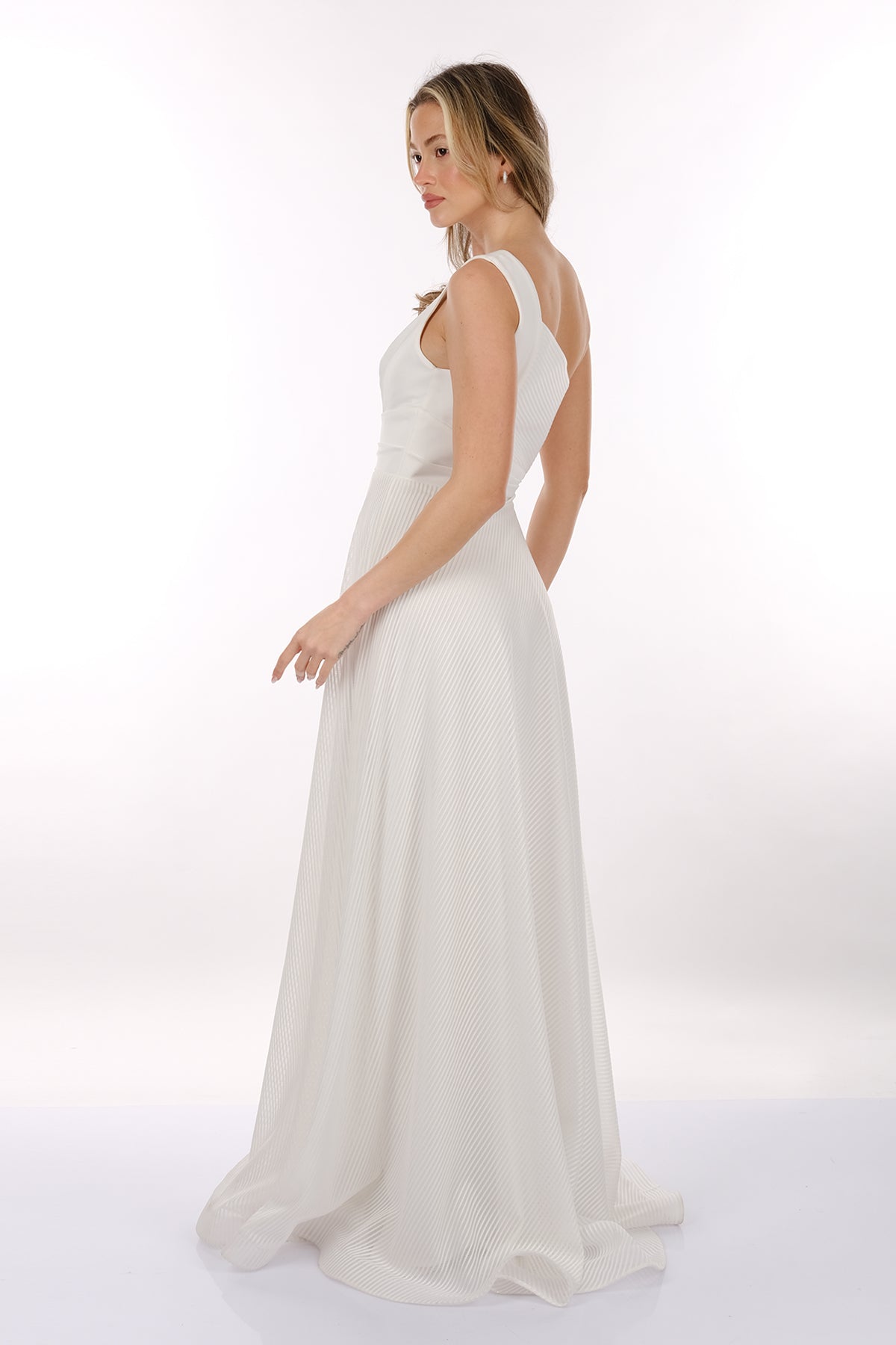 DORİDORCA Tek Omuz Kendinden Desenli Maxi Boy Kadın Abiye Elbise 2246026