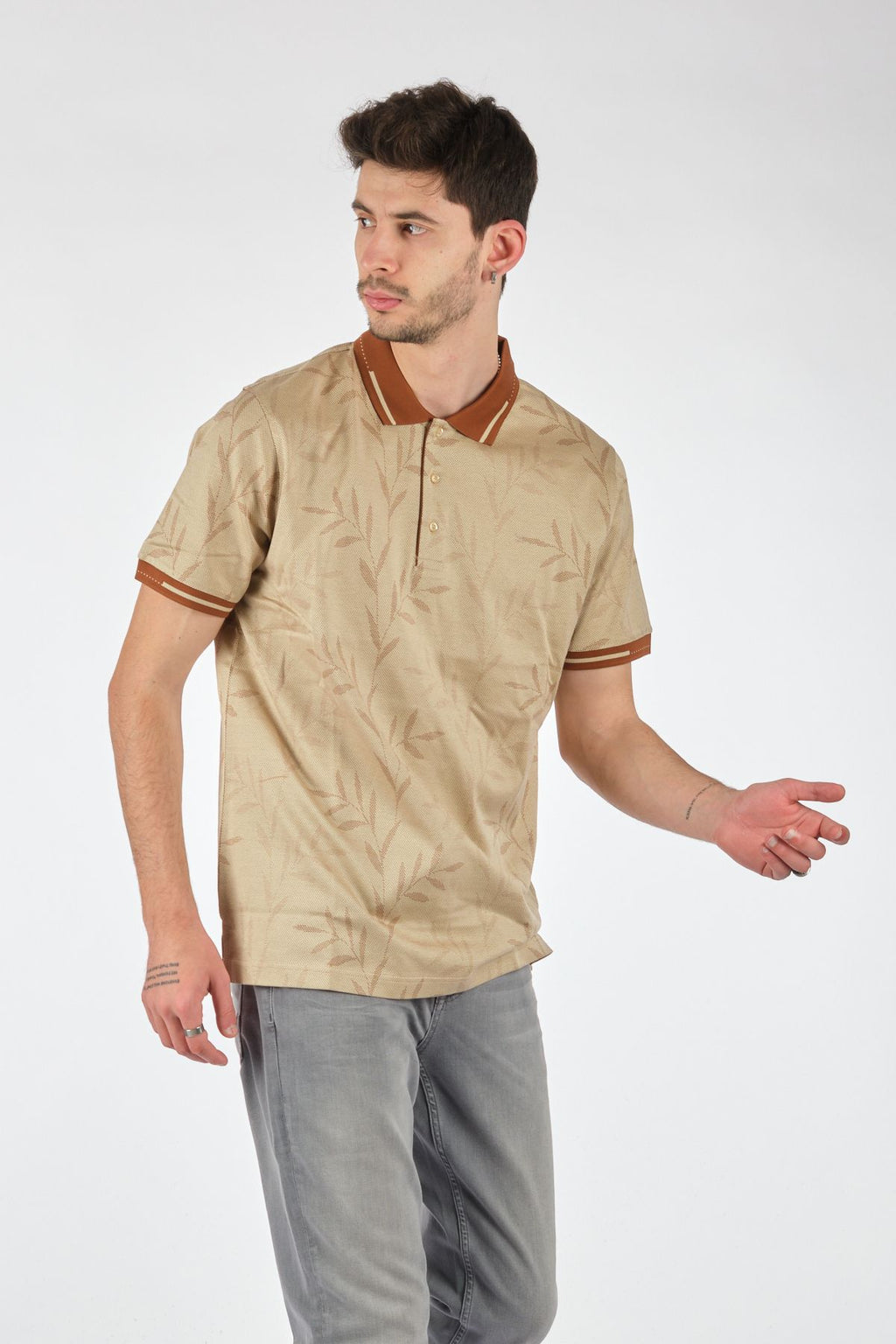 Ecer Erkek Polo Yaka Kısa Kol Tişört - Minimalist Desen - Günlük Stil