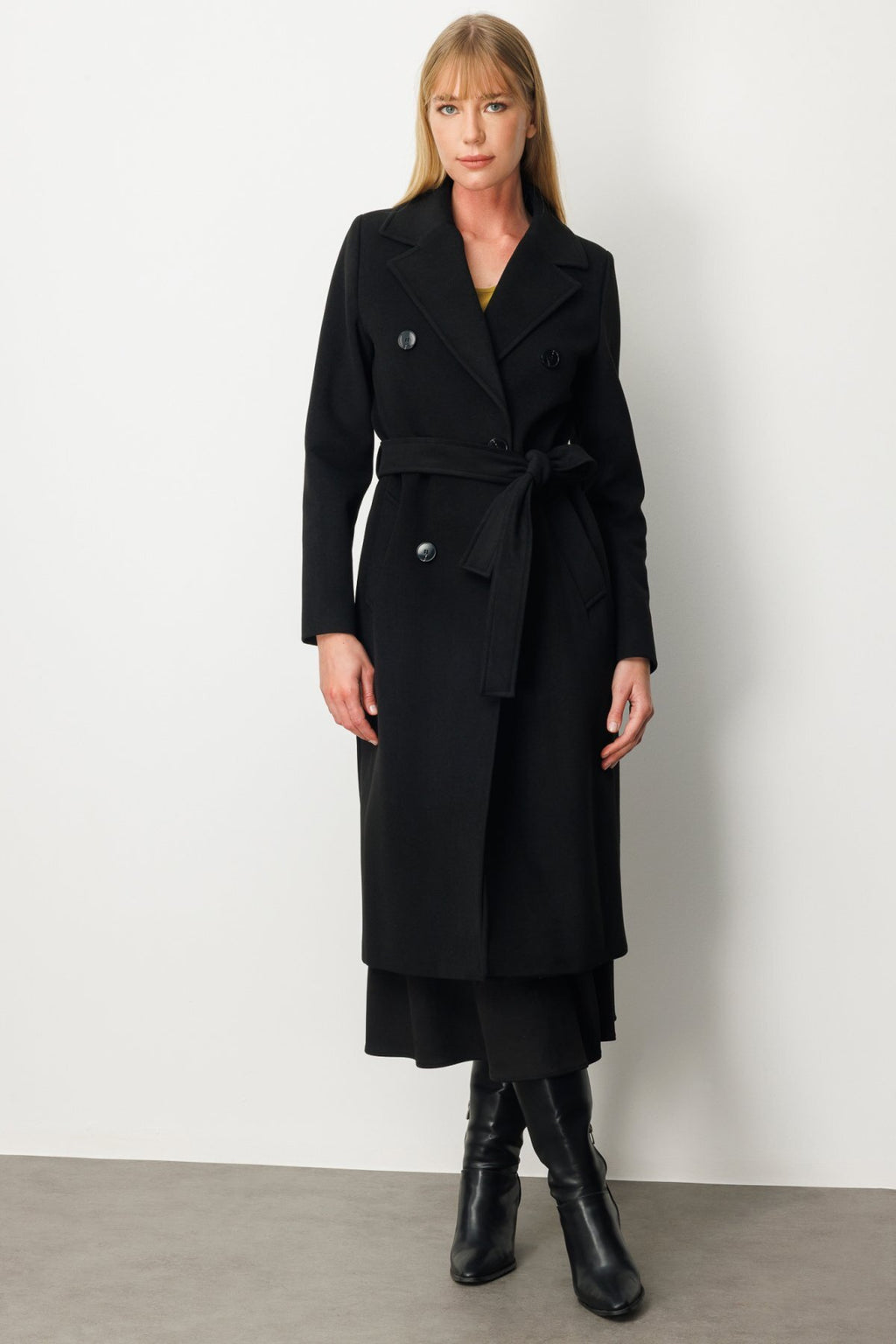 Ekol Beli Kuşaklı Kruvaze Yaka Kaban