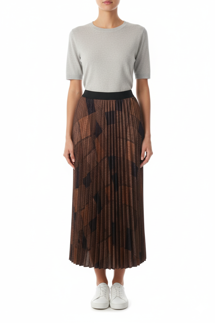 Ekol Desenli Piliseli Etek Kahve