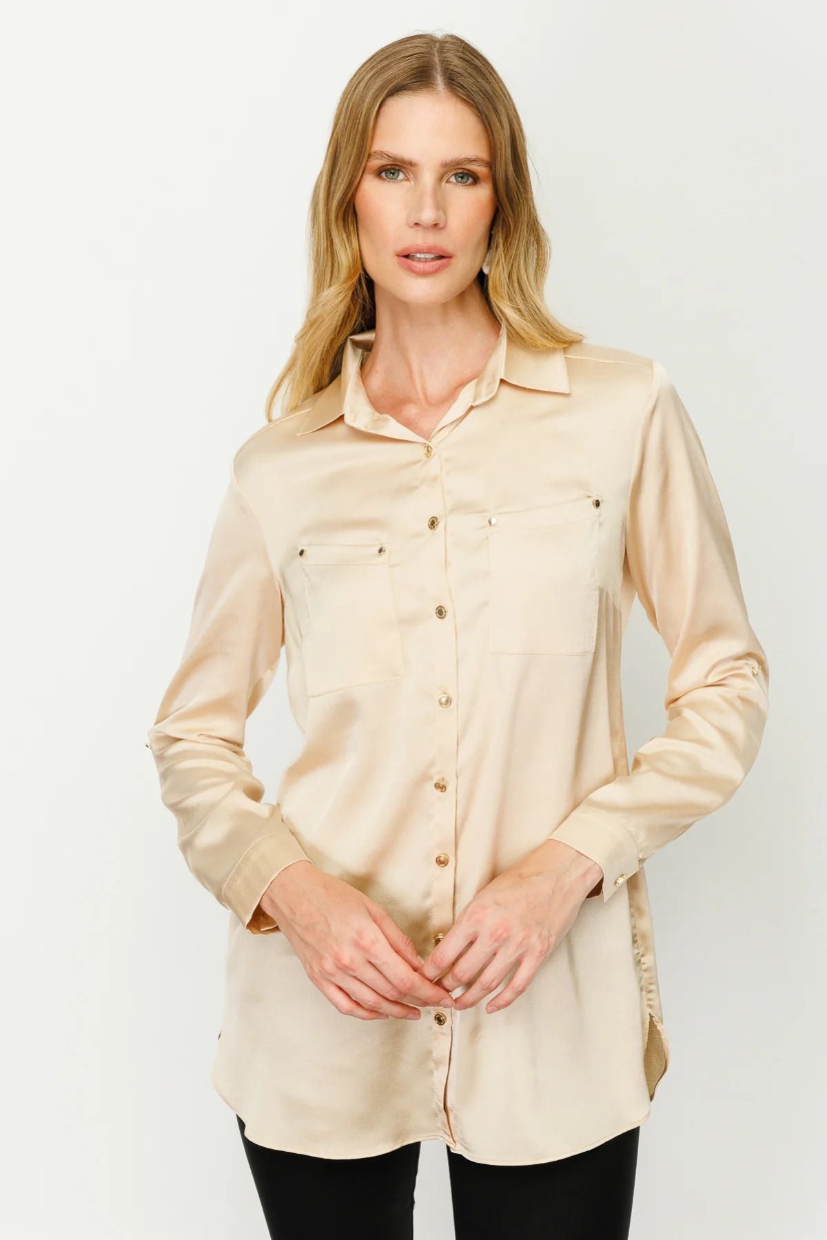 Ekol Minimalist Oversize Uzun Kol Saten Bluz - Günlük Şıklık