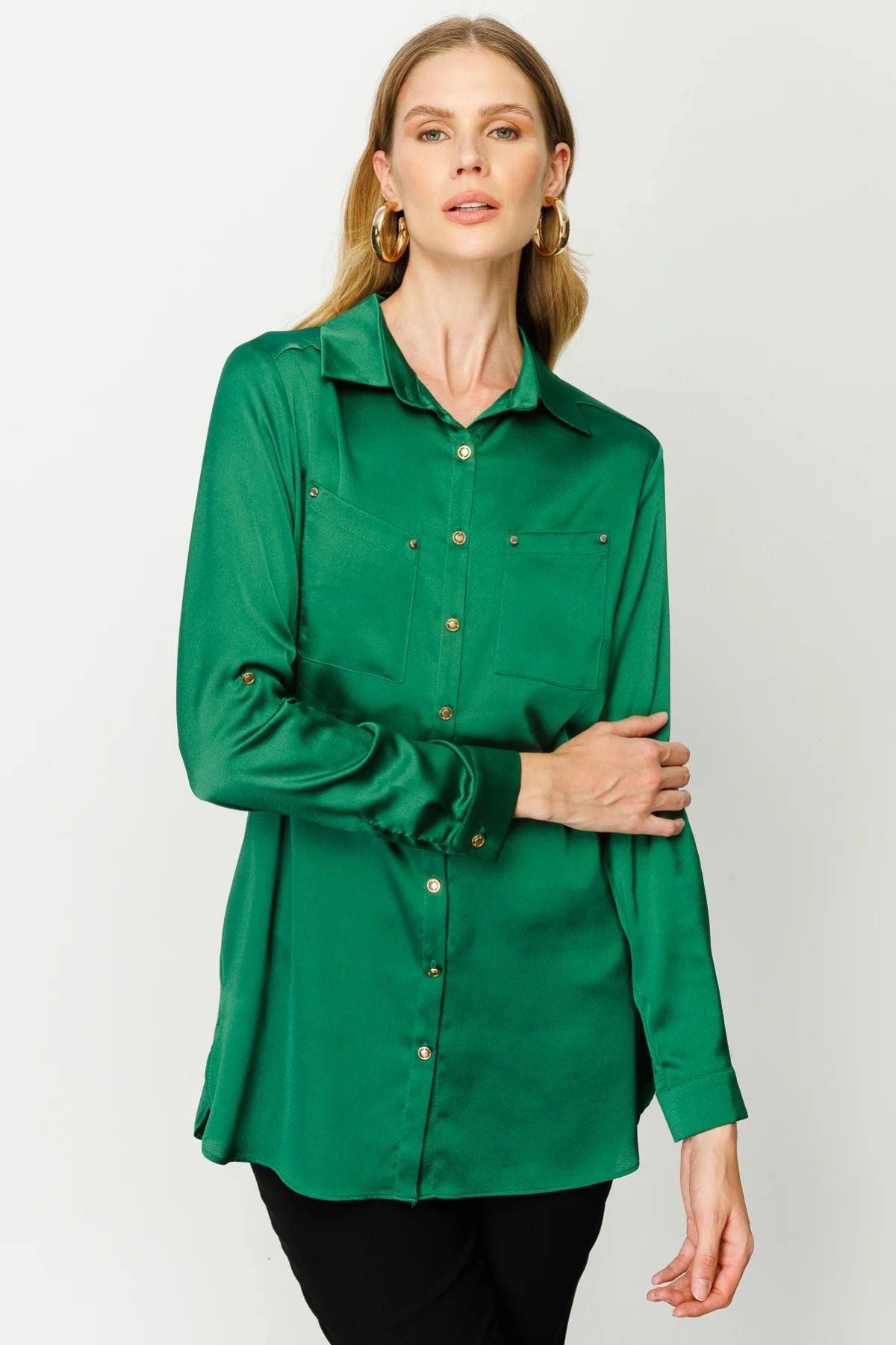 Ekol Minimalist Oversize Uzun Kol Saten Bluz - Günlük Şıklık