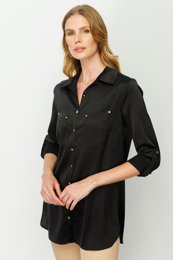 Ekol Minimalist Oversize Uzun Kol Saten Bluz - Günlük Şıklık