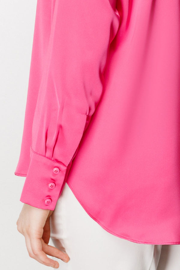 Ekol Oversize Minimalist Uzun Kol Saten Bluz - Gömlek Yaka