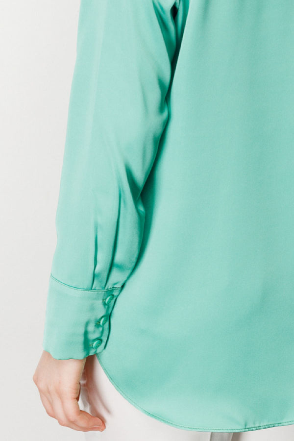 Ekol Oversize Minimalist Uzun Kol Saten Bluz - Gömlek Yaka
