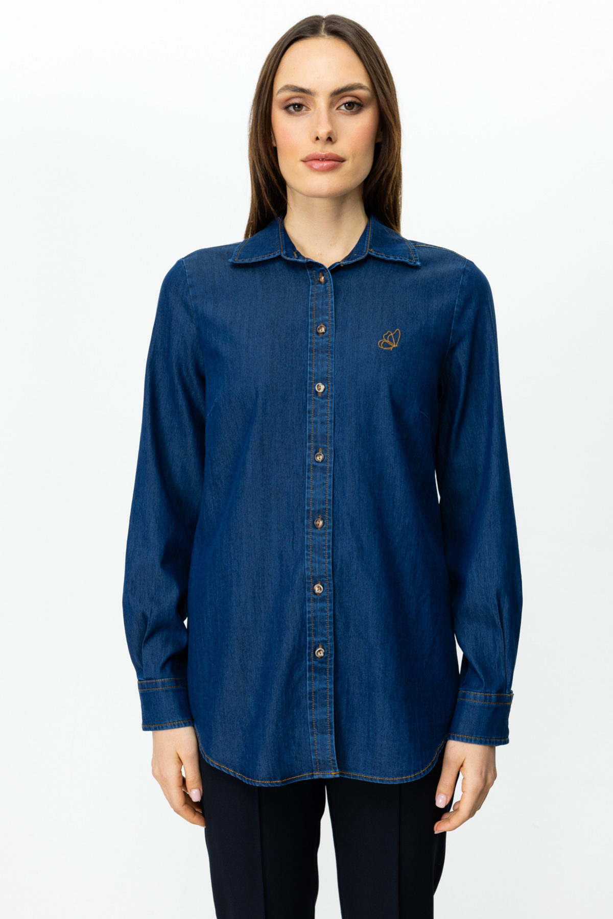 Ekol Oversize Gömlek Yaka Uzun Kol Kadın Gömlek - Minimalist Stil Main image