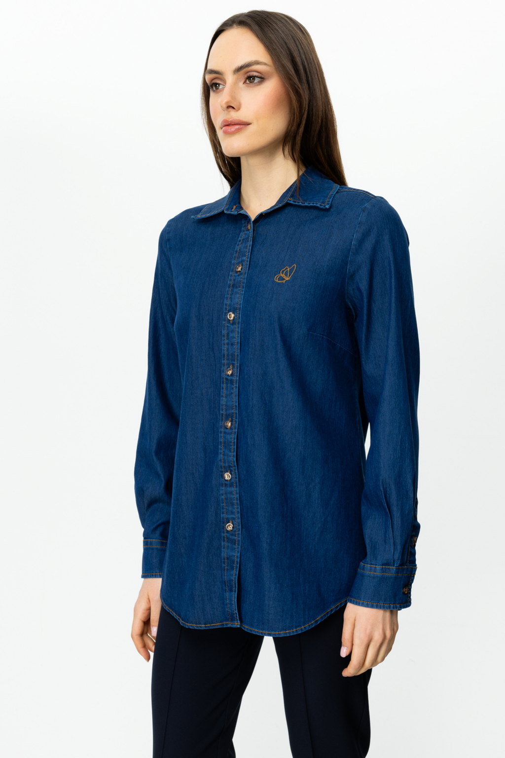 Ekol Oversize Gömlek Yaka Uzun Kol Kadın Gömlek - Minimalist Stil
