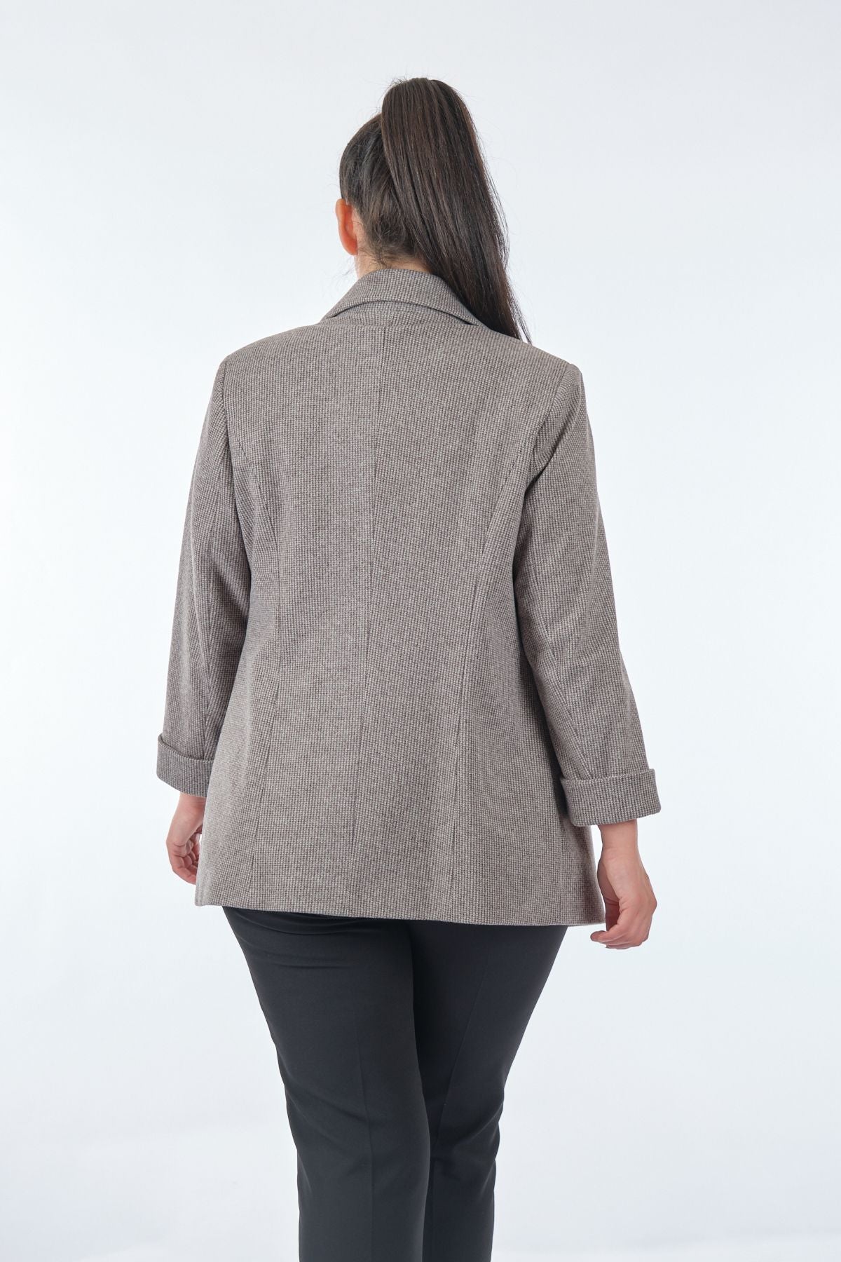 Ekol Oversize Minimalist Kadın Ceket - 3/4 Kol - Çift Sıralı