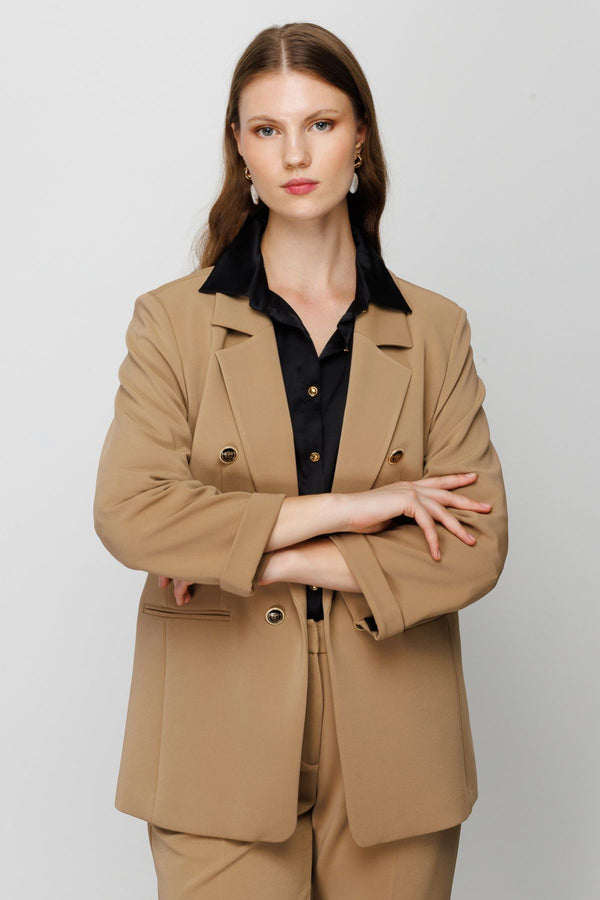Ekol Minimalist Oversize Kadın Ceket - Çift Düğmeli