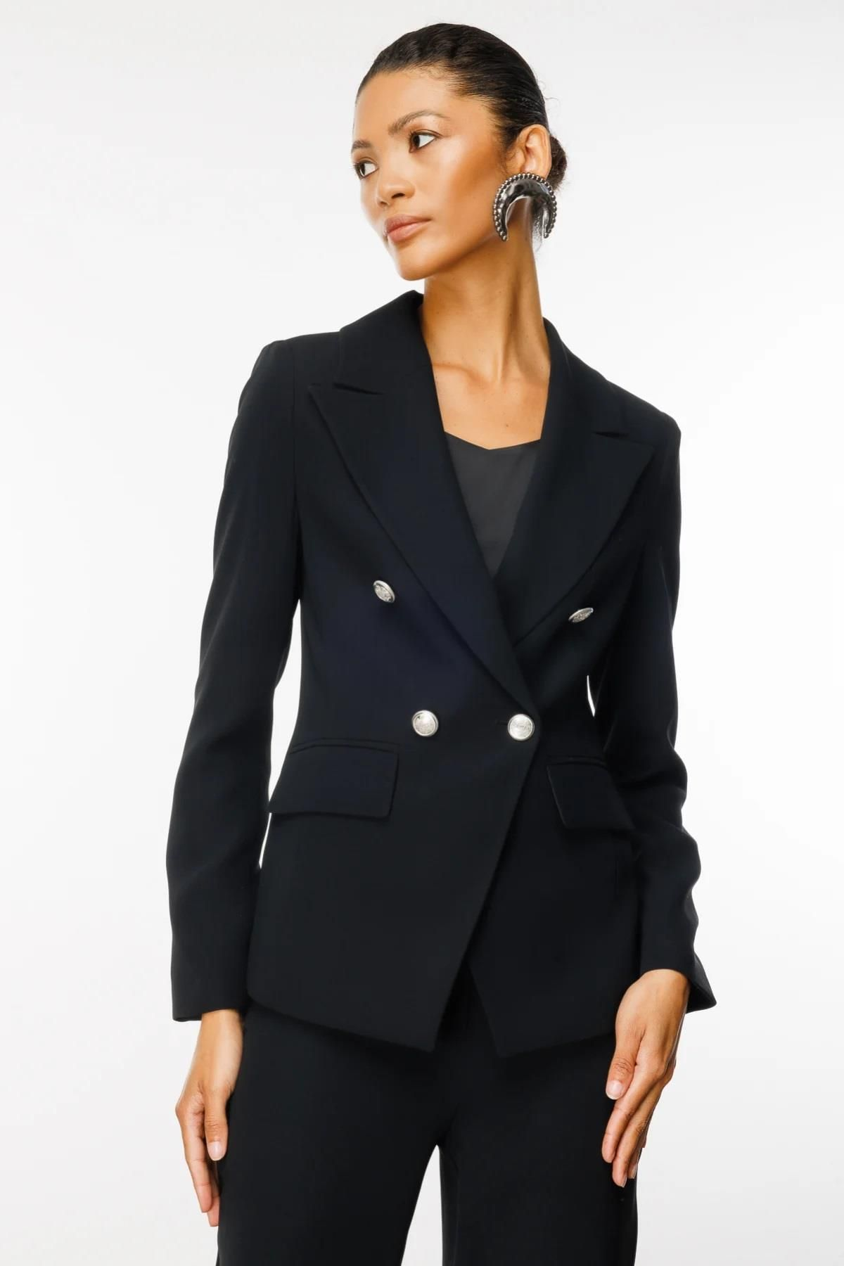 Ekol Minimalist Çift Düğmeli Uzun Kollu Kadın Blazer Ceket - İş & Günlük Main image